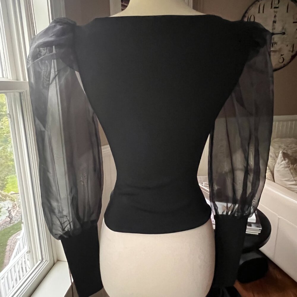 Alice & Olivia Black Abella Puff Sleeve Square Neck Sweater Size XS - Picture 9 of 10